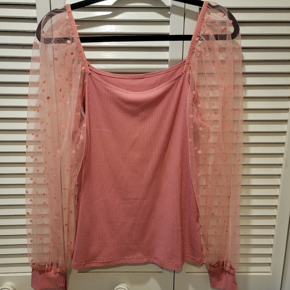 Beautiful pink, sheer long sleeve top with the most precious detailing